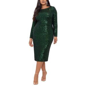 Xscape Long Sleeve Green Sequin Dress